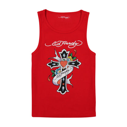 Ed Hardy Cross Rhinestone Tank Top front view