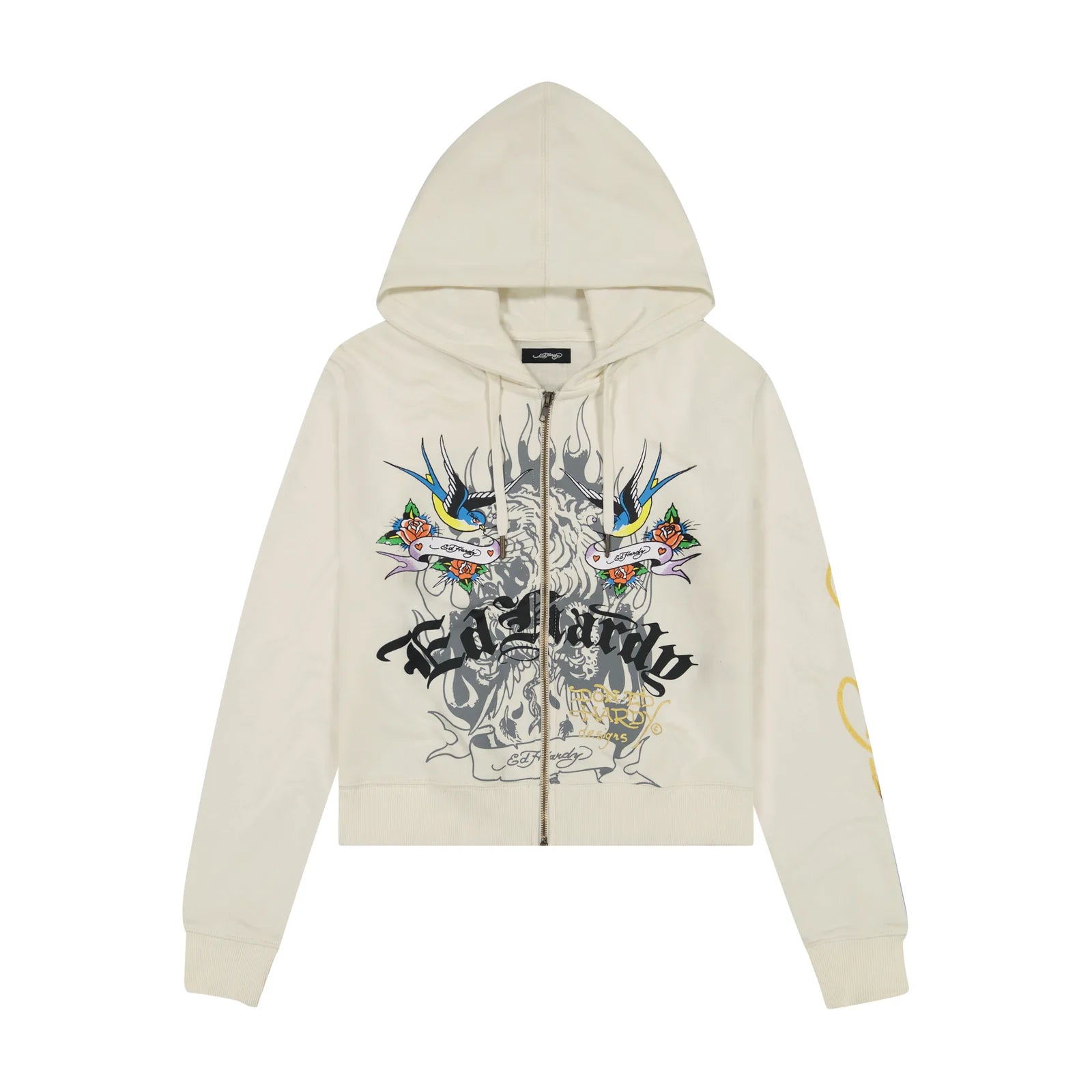 Beige hoodie with graphic design on a white background 