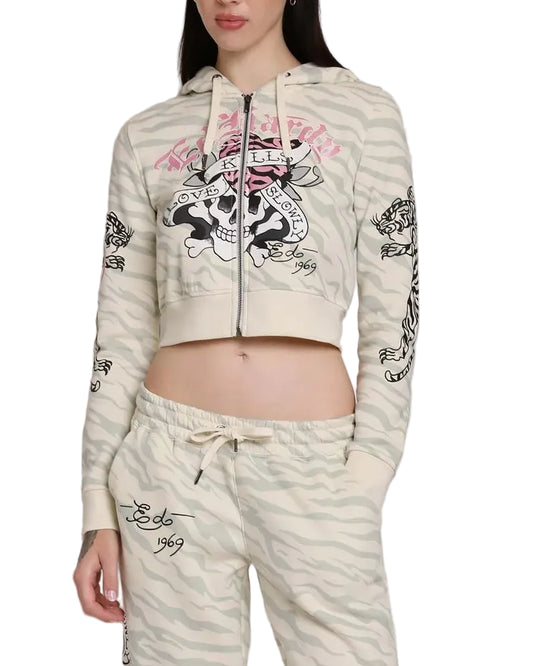 Ed Hardy LKS Zebra Skull Zip Hoodie front