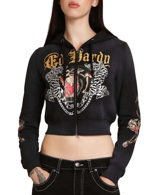 Ed Hardy Panther Cropped Zip Hoodie front