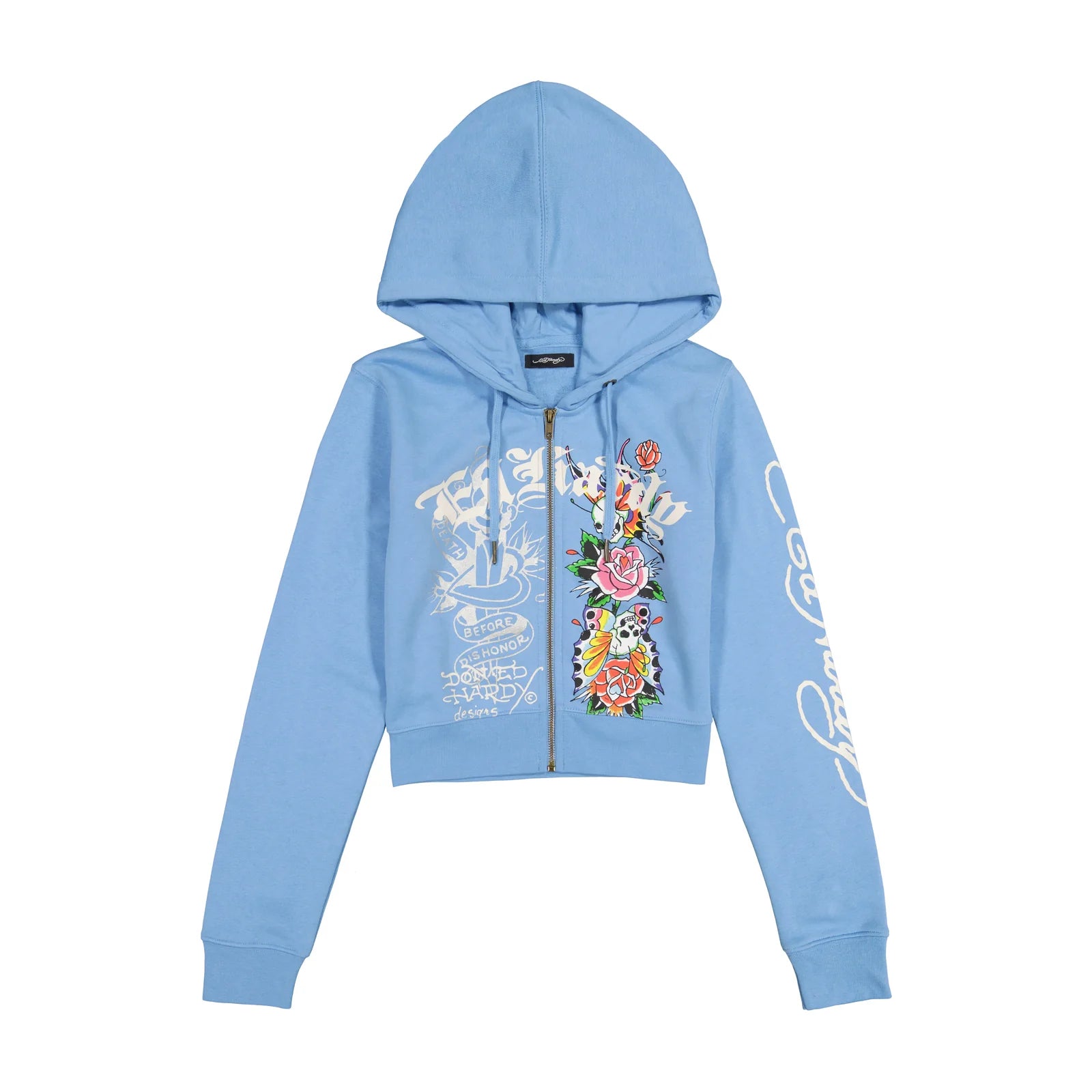 Ed Hardy Flower Skull Crop Zip Up front view
