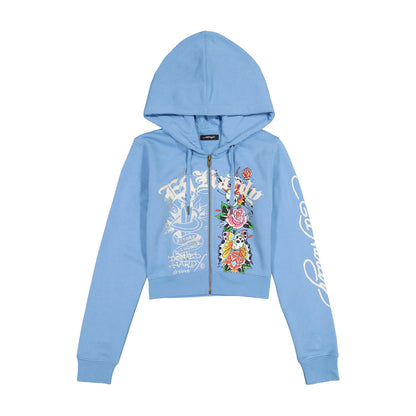 Ed Hardy Flower Skull Crop Zip Up front view