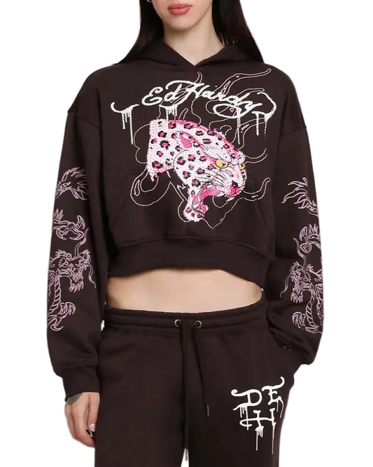 Ed Hardy Pink Leopard Cropped Hoodie front