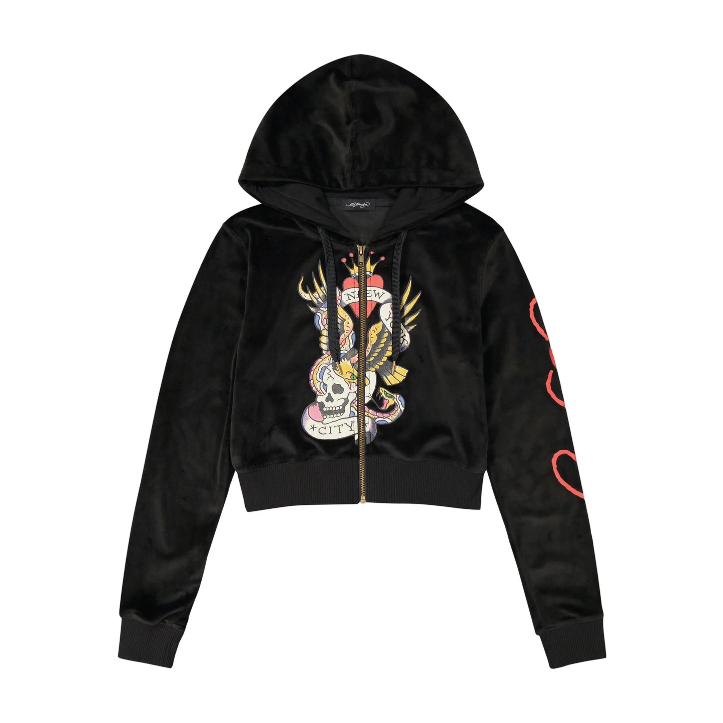 Ed Hardy Velour Skull Zip Up Hoodie front view