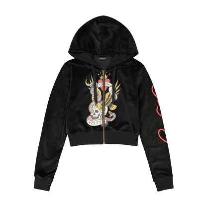 Ed Hardy Velour Skull Zip Up Hoodie front view