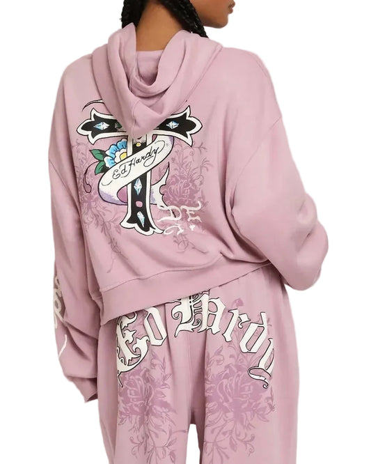 Ed Hardy Pink LKS Skull Cropped Hoodie back