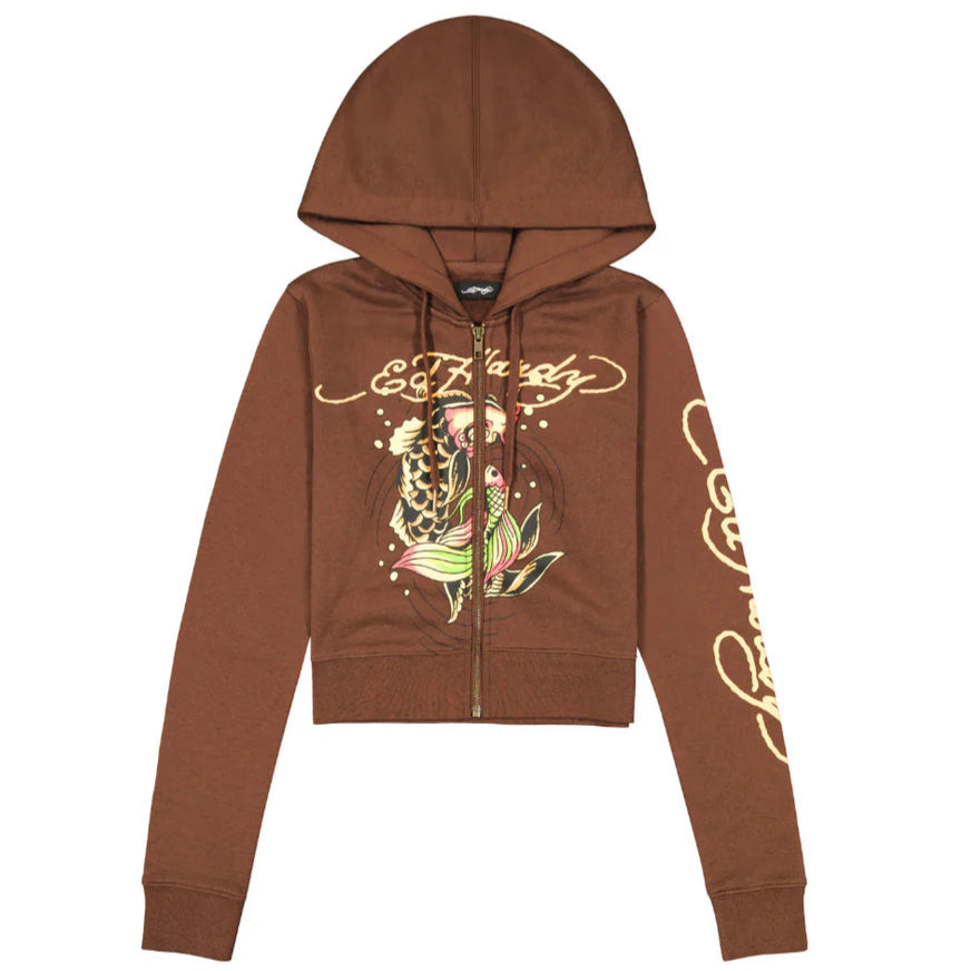 Ed Hardy Koi Fish Cropped Hoodie front view