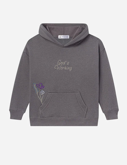 Gray hoodie with floral design on a white background