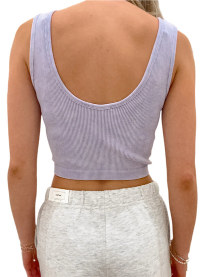 Mineral Wash Ribbed Seamless Crop Tank