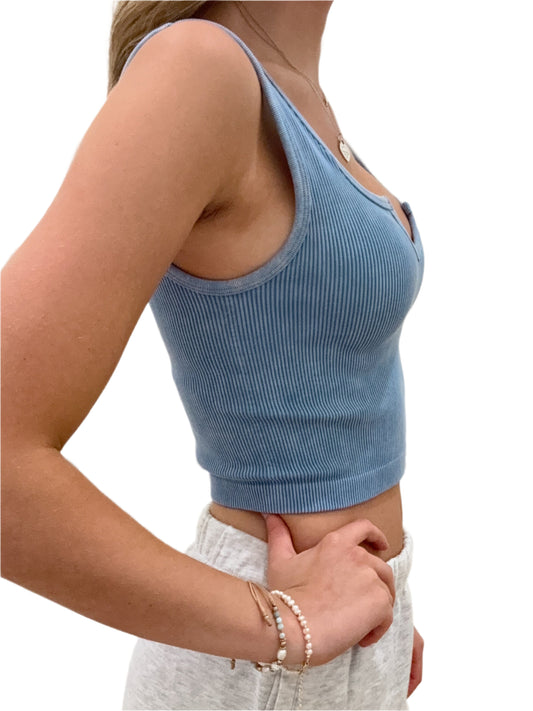 Mineral Wash Ribbed Seamless Crop Tank