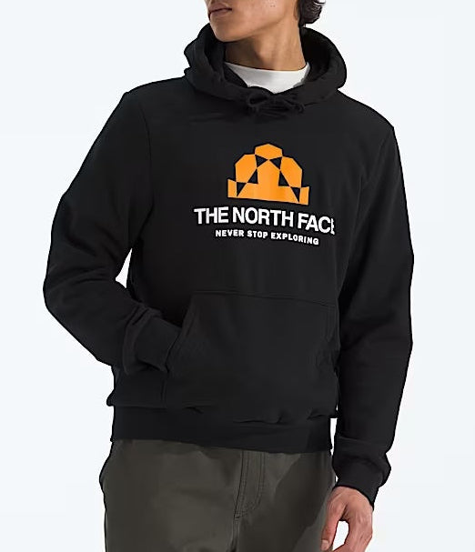 Person wearing a black hoodie with The North Face logo on a white background