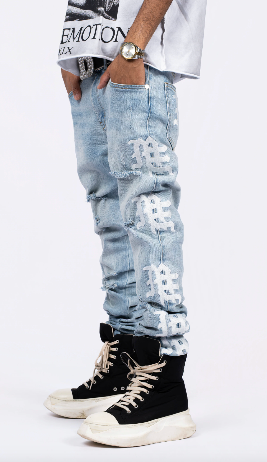 Mixed Emotion “Sea” Monogram Jeans