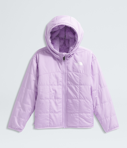 Purple jacket with a hood on a light gray background