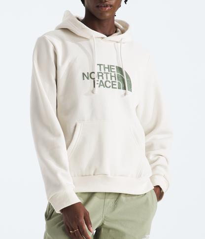 Person wearing a white 'The North Face' hoodie on a white background