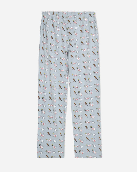 Light blue pajama pants with a subtle pattern on a white background