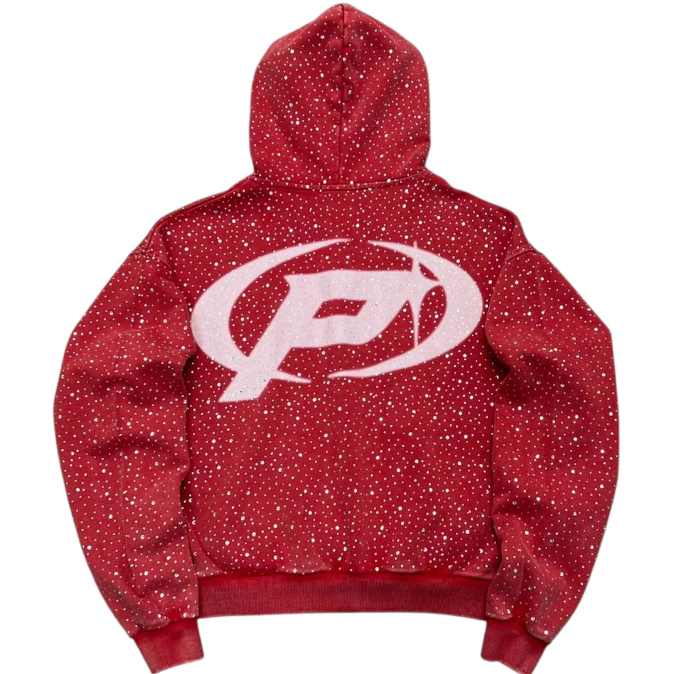 Prestige Diamond Hoodie back view hood up red rhinestone streetwear hoodie bold graphic Epic Outfitters
