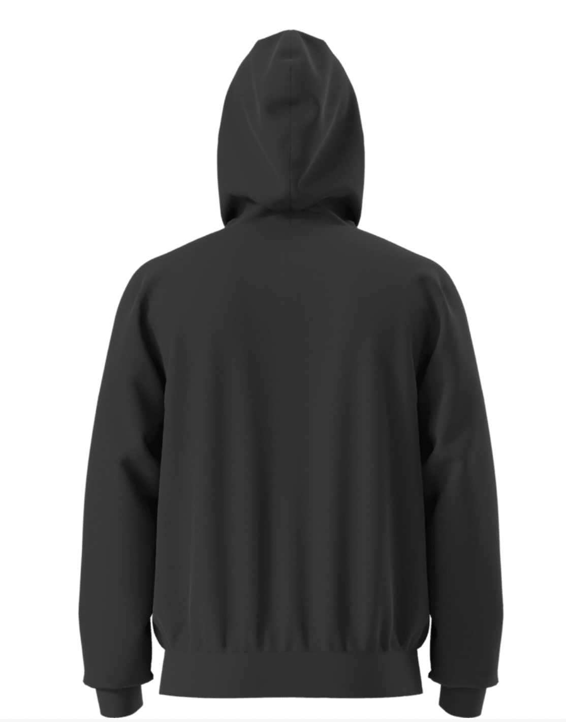 Black hoodie shown from the back on a white background
