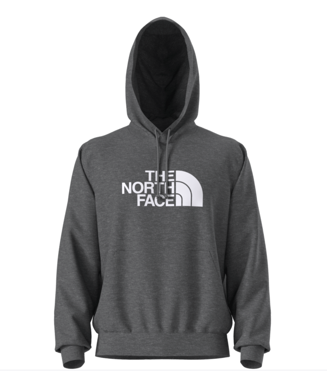Gray hoodie with The North Face logo on a white background