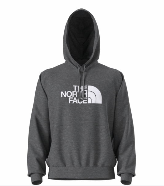 Gray hoodie with The North Face logo on a white background