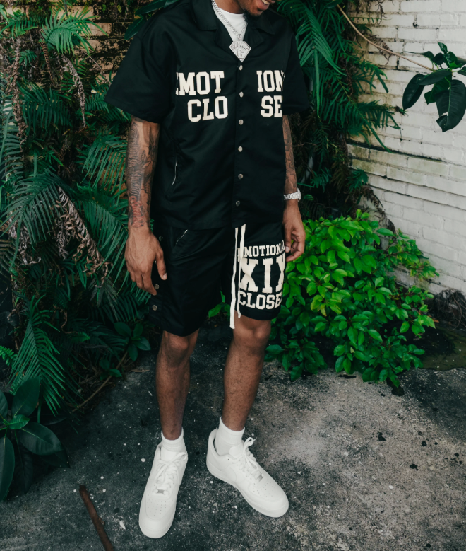 Mixed Emotion Backyard Nylon Shorts front set