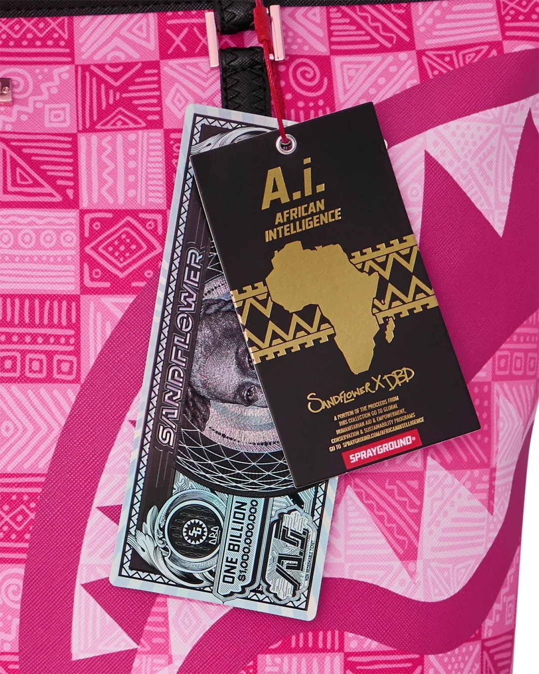 Sprayground A.I. African Intelligence The Sunset Reset Tote – Sandflower Collab tags