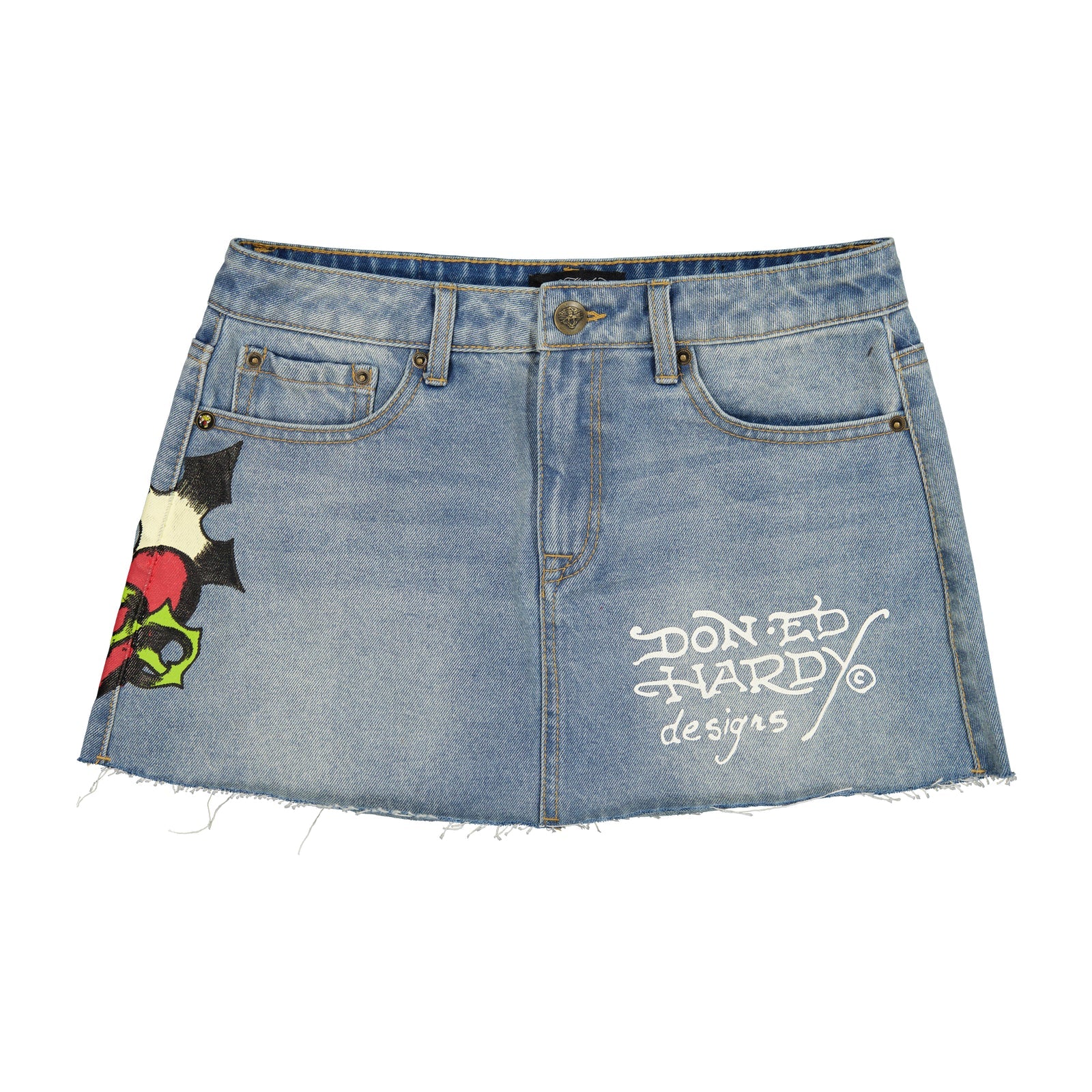 Ed Hardy Sacred Heart Denim Skirt front view