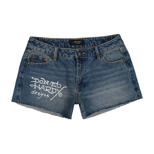 Ed Hardy Orchid Denim Shorts front view