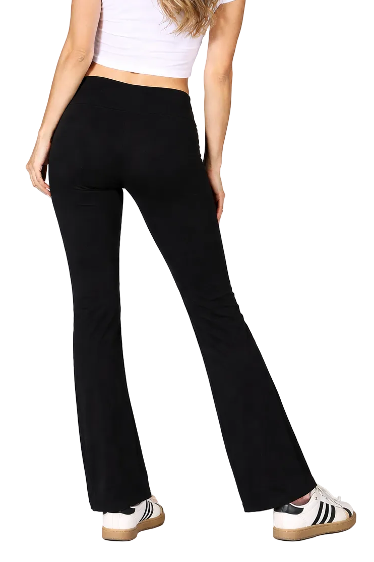 Foldover Waist Yoga Pants – Cotton Spandex Flare Leggings back view