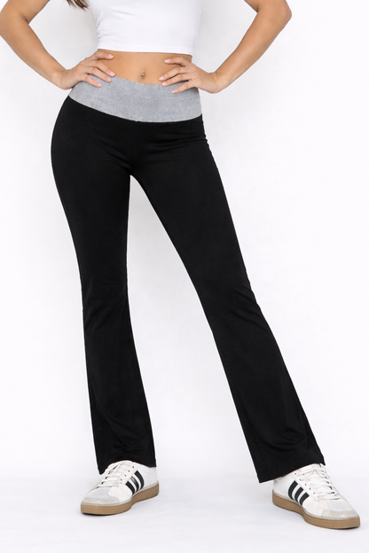 Contrast Foldover Waist Yoga Pants | Epic Outfitters front view