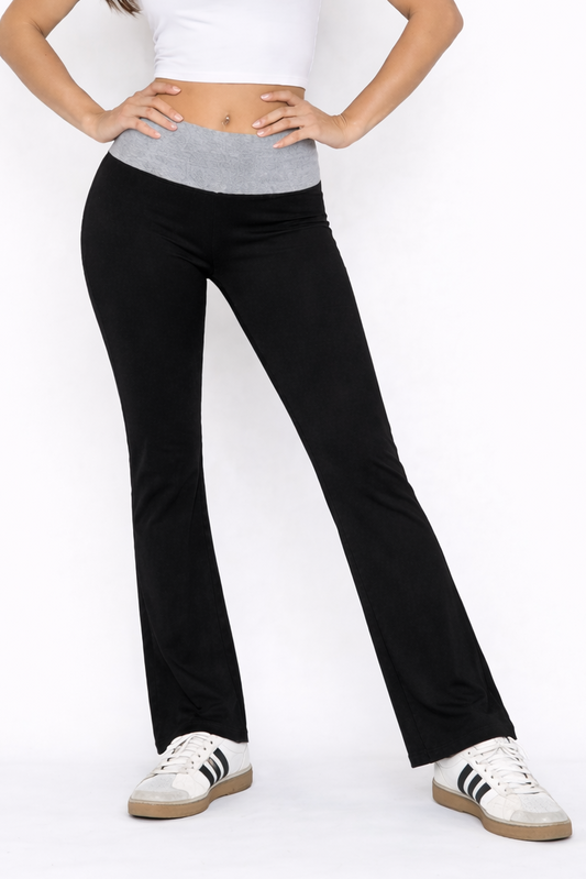 Contrast Foldover Waist Yoga Pants | Epic Outfitters front view