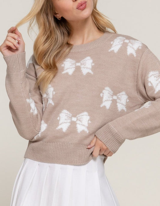 Crew Neck Ribbon Sweater