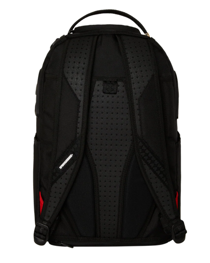 Black backpack with red accents on a white background