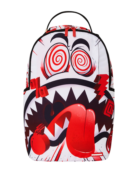 Backpack with a red and white design on a white background