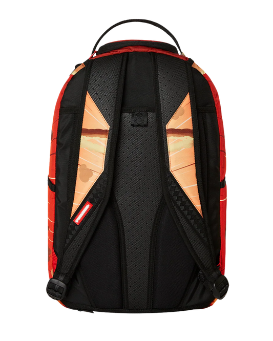 Black backpack with red accents on a white background