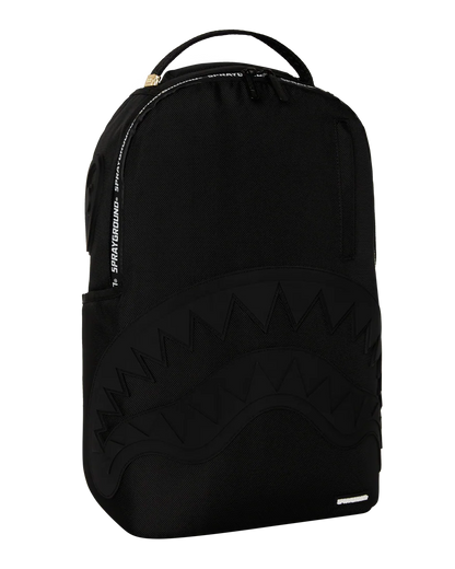 Black backpack with brand logo on a white background