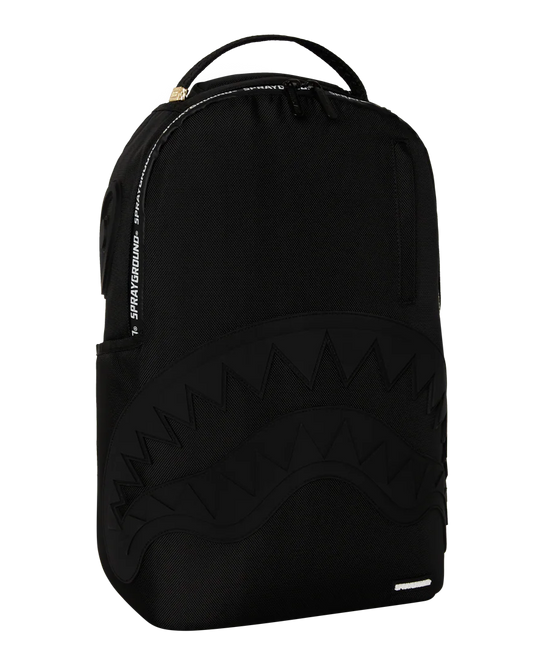 Black backpack with brand logo on a white background