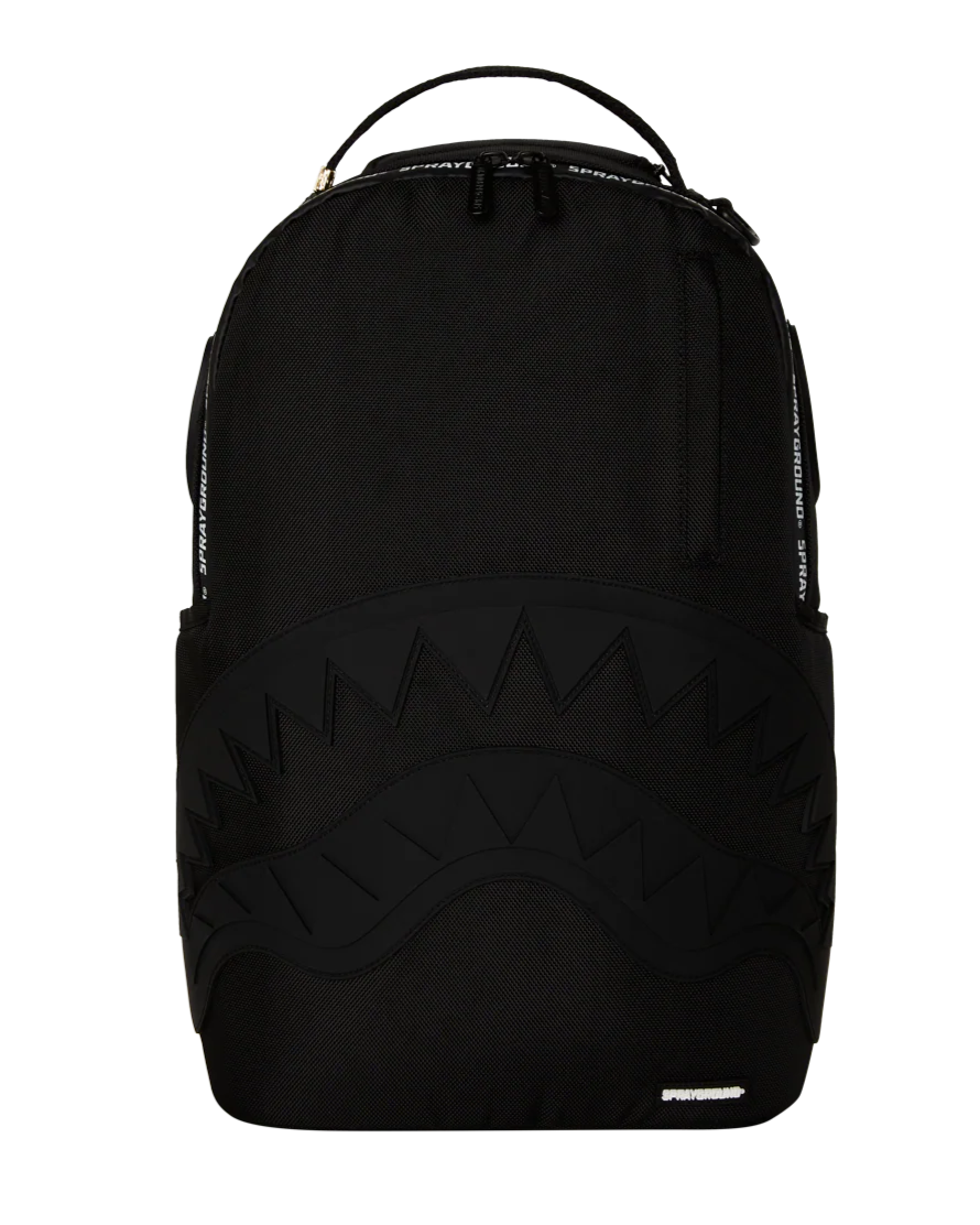 Black backpack with geometric pattern on a white background 