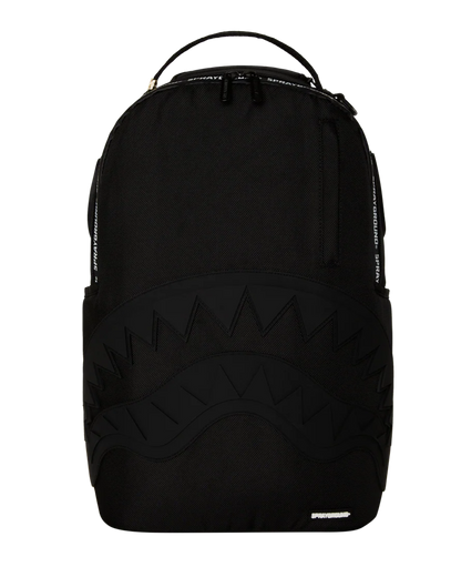 Black backpack with geometric pattern on a white background 