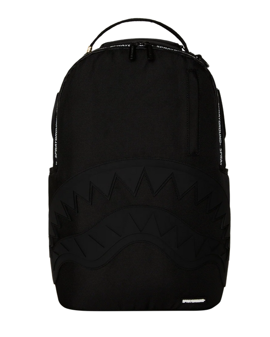 Black backpack with geometric pattern on a white background 
