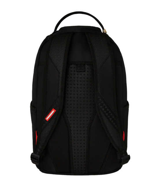 Black backpack with red accents on a white background