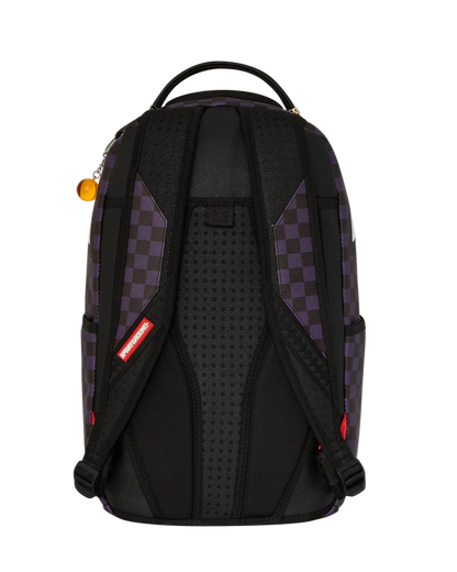 Black backpack with checkered pattern on a white background