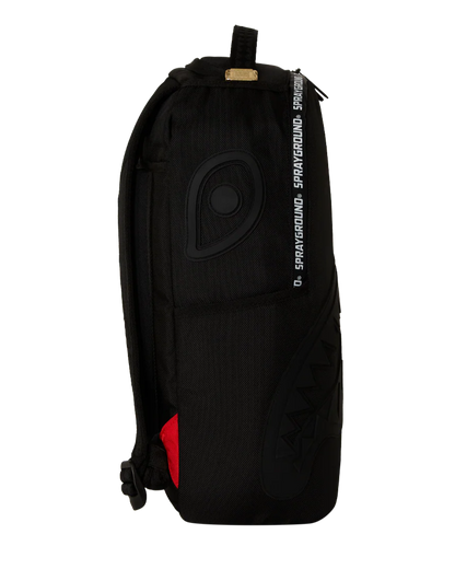 Black backpack with red accent on a white background
