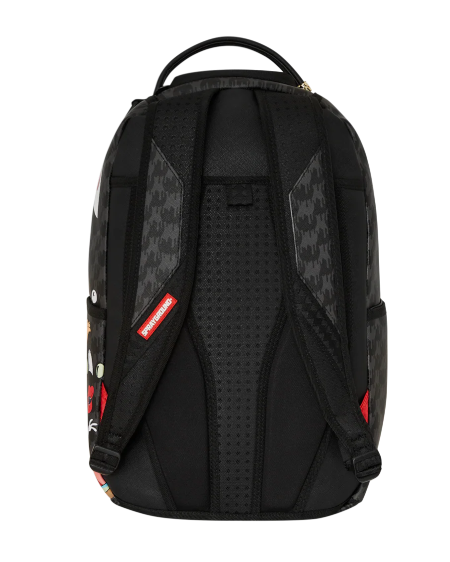 Black backpack with red accents on a white background