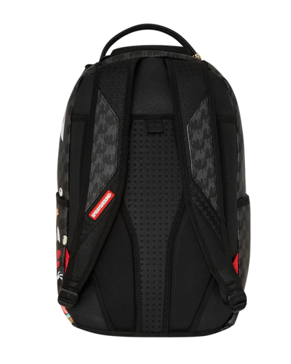 Black backpack with red accents on a white background