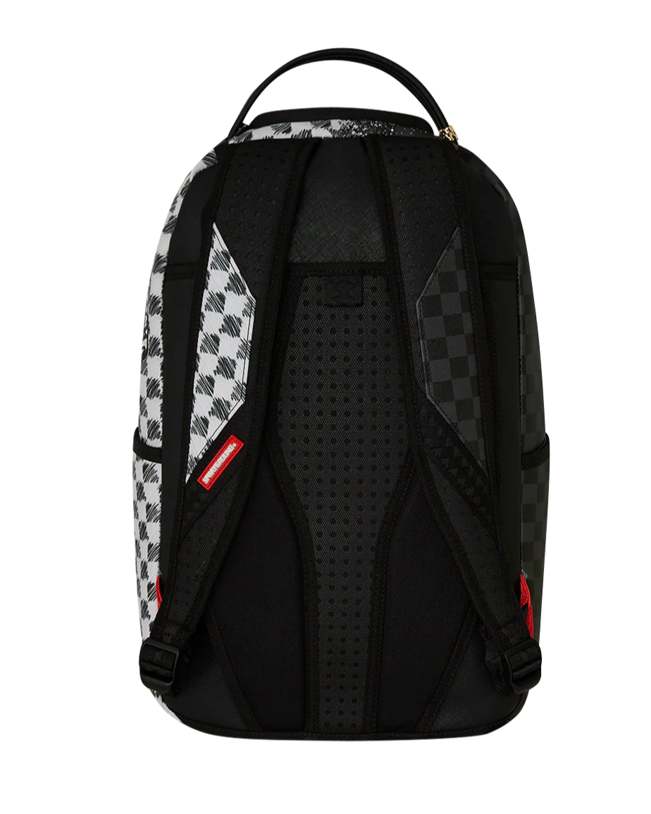 Black backpack with checkered pattern on a white background 