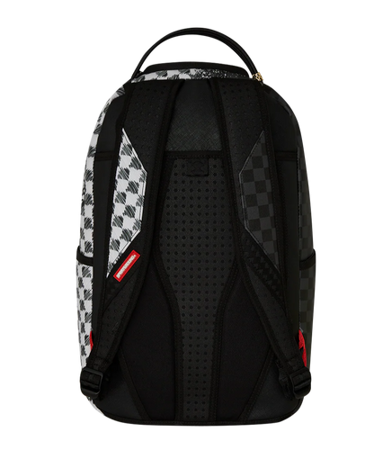 Black backpack with checkered pattern on a white background 