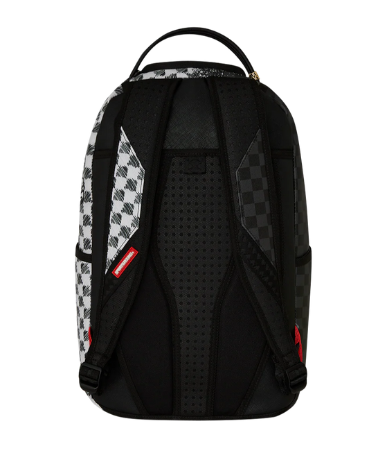 Black backpack with checkered pattern on a white background 