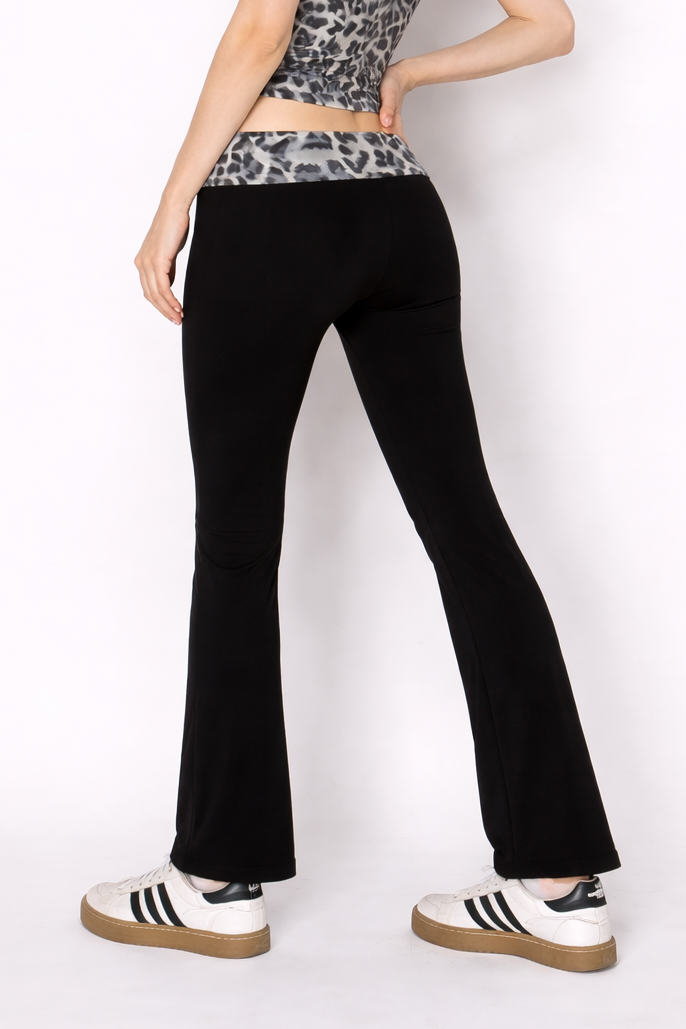 Leopard Print Waistband Flare Yoga Pants | Epic Outfitters back view