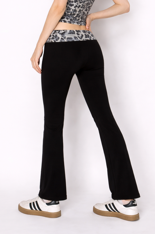 Leopard Print Waistband Flare Yoga Pants | Epic Outfitters back view