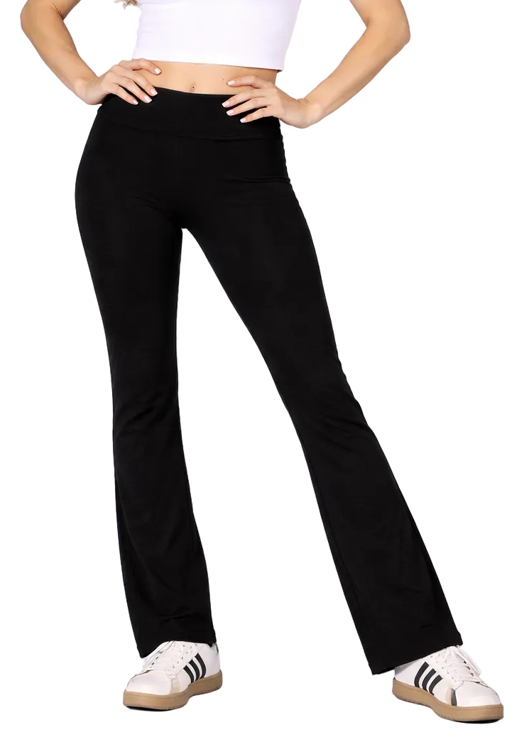 Foldover Waist Yoga Pants – Cotton Spandex Flare Leggings front view